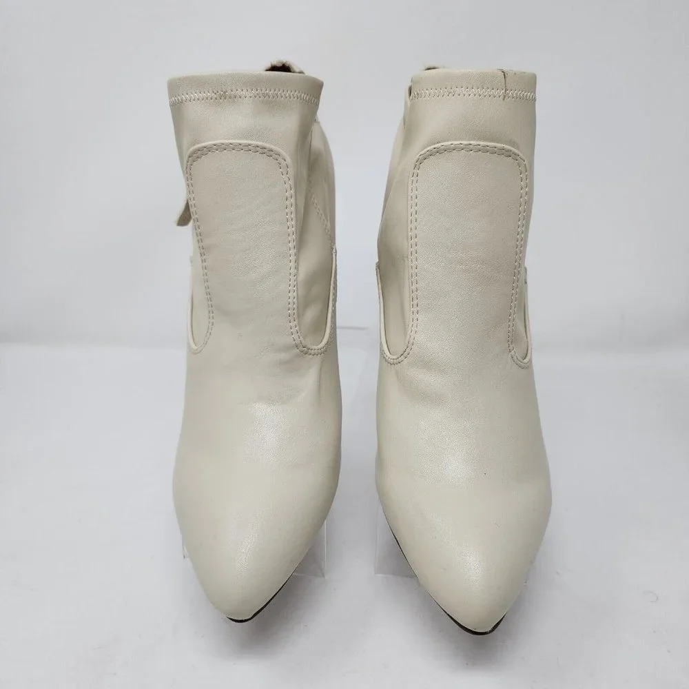 Franco Sarto Pumps Womens 9.5 Beige Kaye Pointed Toe Cream Booties Heels Zip